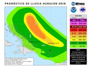 Huracán Erin se desplaza al oeste con vientos de 155 mph