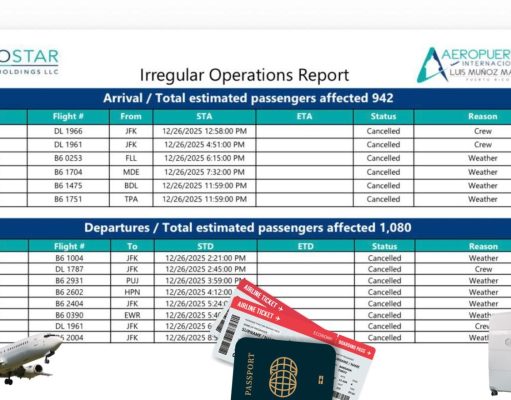 Sobre un millar de pasajeros afectados por cancelación de vuelos