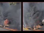 Dos camiones cogen fuego en la PR-52