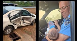 Policía atienda hijo de conductor que tuvo choque