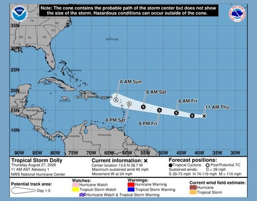 Tormenta tropical Dolly se forma en el Atlántico